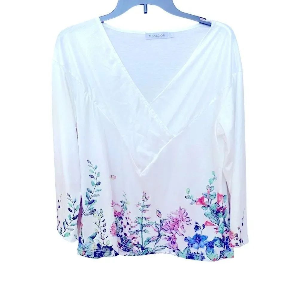 Floral Long Sleeve Top Blouse MissLook Size Large
